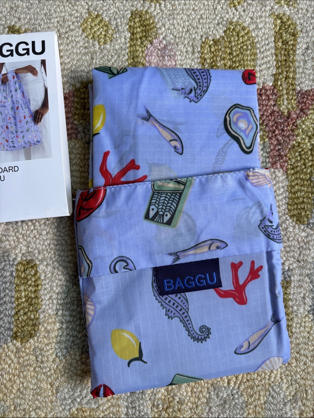 BAGGU Standard Tote NWT Sea Charms lavender blue seashells + ocean creatures